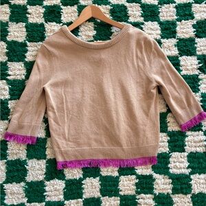 Chloe Tan Cashmere Sweater with Pink Fringe